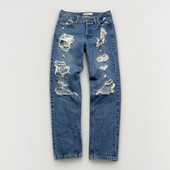 Y2K Garage Ex-Boyfriend Jeans Wom 24 Light Wash Hi Rise Denim Distressed Skater - Picture 1 of 9
